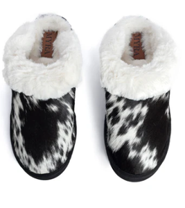 Myra Alamosa Hair on Hide Slippers Black & White