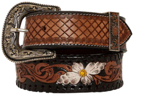 Myra Checkered Hand-Tooled Leather Belt