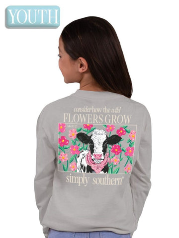 Youth Simply Southern LS Cow Whitewater Tee