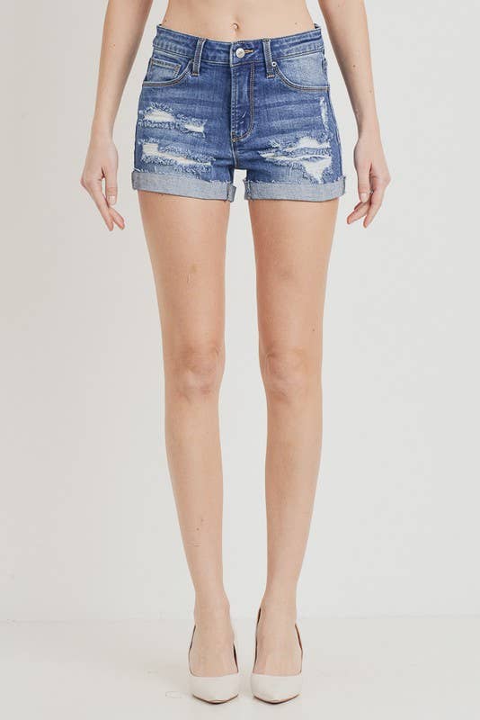 Mid Rise Distressed Denim Jean Shorts