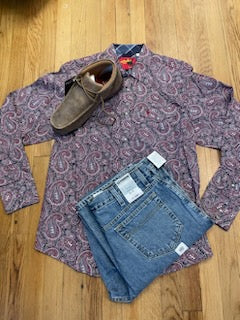 Maroon Paisley Long Sleeve Button Down