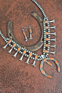 Orange El Verano Silver Pearl Necklace & Earring Set