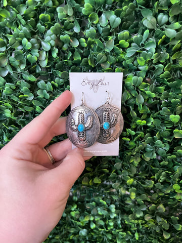 Live Simply Turquoise and Silvertone Cactus Earrings