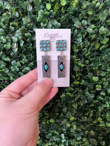 Turquoise Larkspur Silvertone Earrings