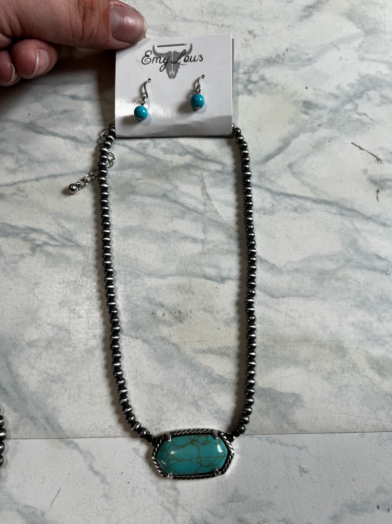 Turquoise Adarra Silver Pearl Necklace & Earring Set