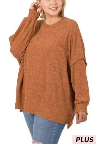 Plus Size Brushed Melange Drop Shoulder Sweater: 2-2-2 (1XL-2XL-3XL)