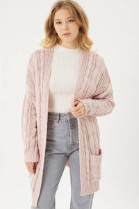 Chunky Cable Knit Ribbed Open Front Cardigan