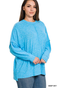 Plus Brushed Melange Hacci Oversized Sweater: DEEP SKY