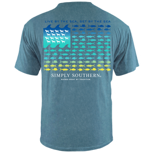 Simply Southern Mens Sea Flag Tee- Teal