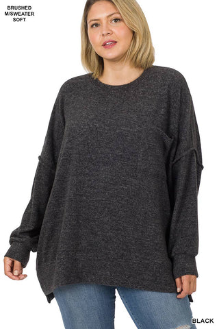 Plus Size Brushed Melange Drop Shoulder Sweater