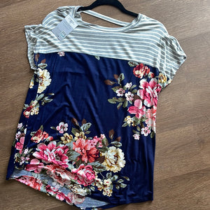 Open Back Striped Floral Top