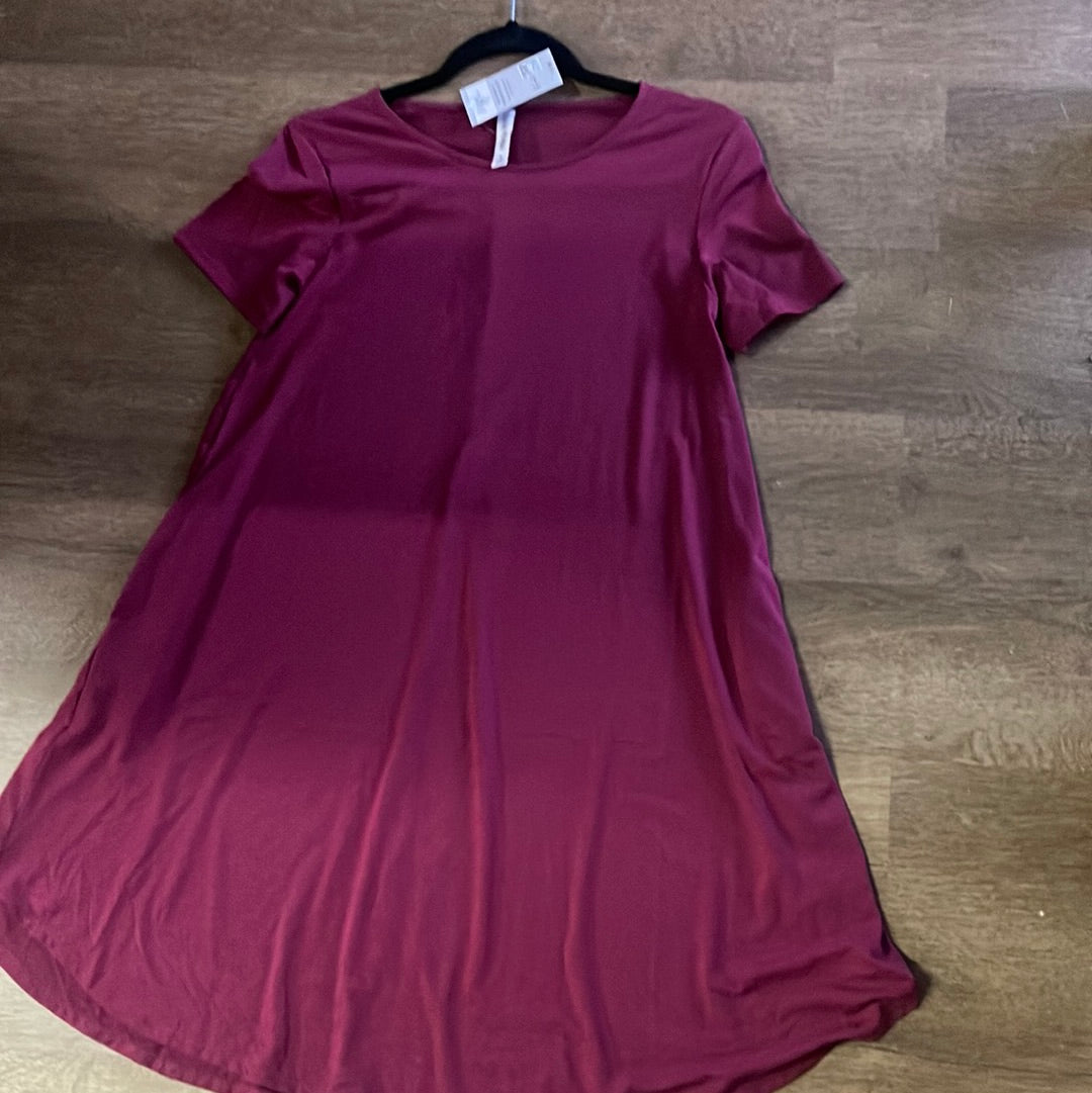 Solid Burgundy Dress with Pockets