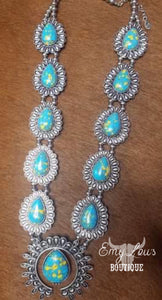 Blue Dolly Squash Blossom Necklace