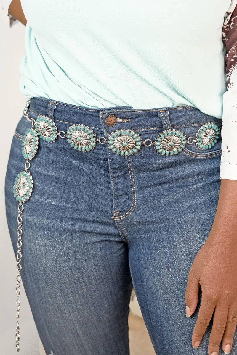 Turquoise Sunburst Ranch Concho Belt