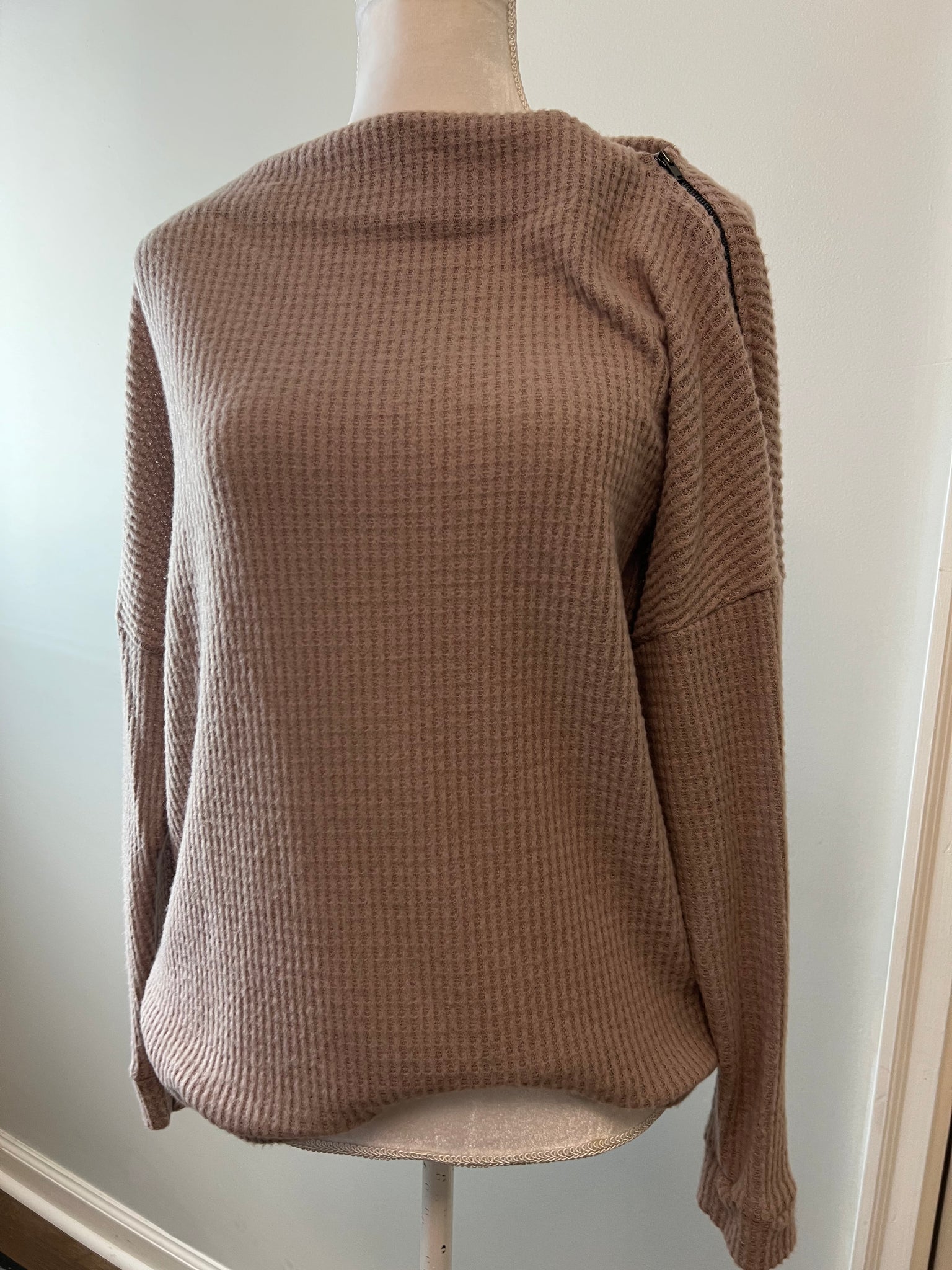 Taupe Waffle Zip Top