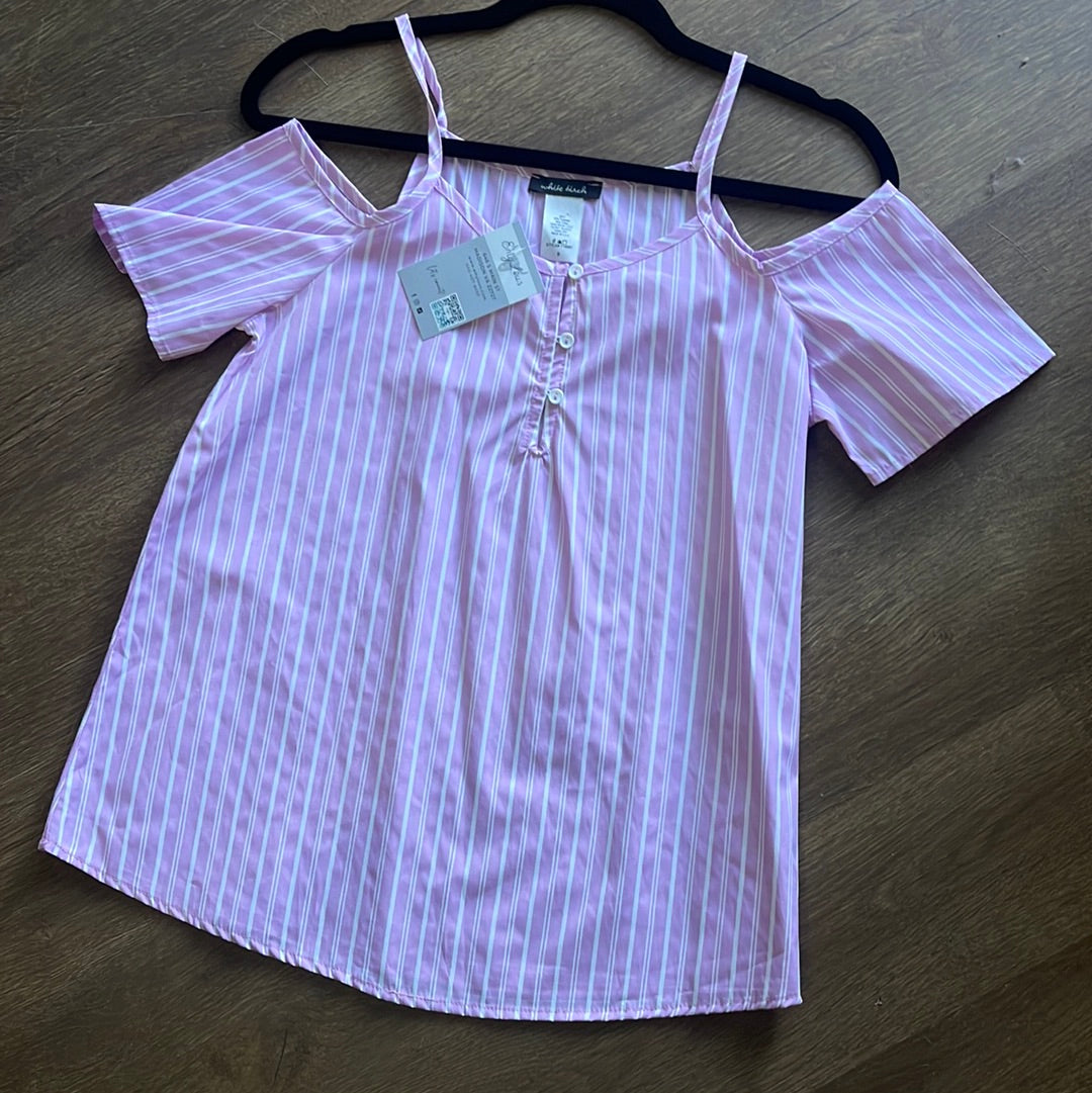 Pink and White Striped Cold Shoulder Tank