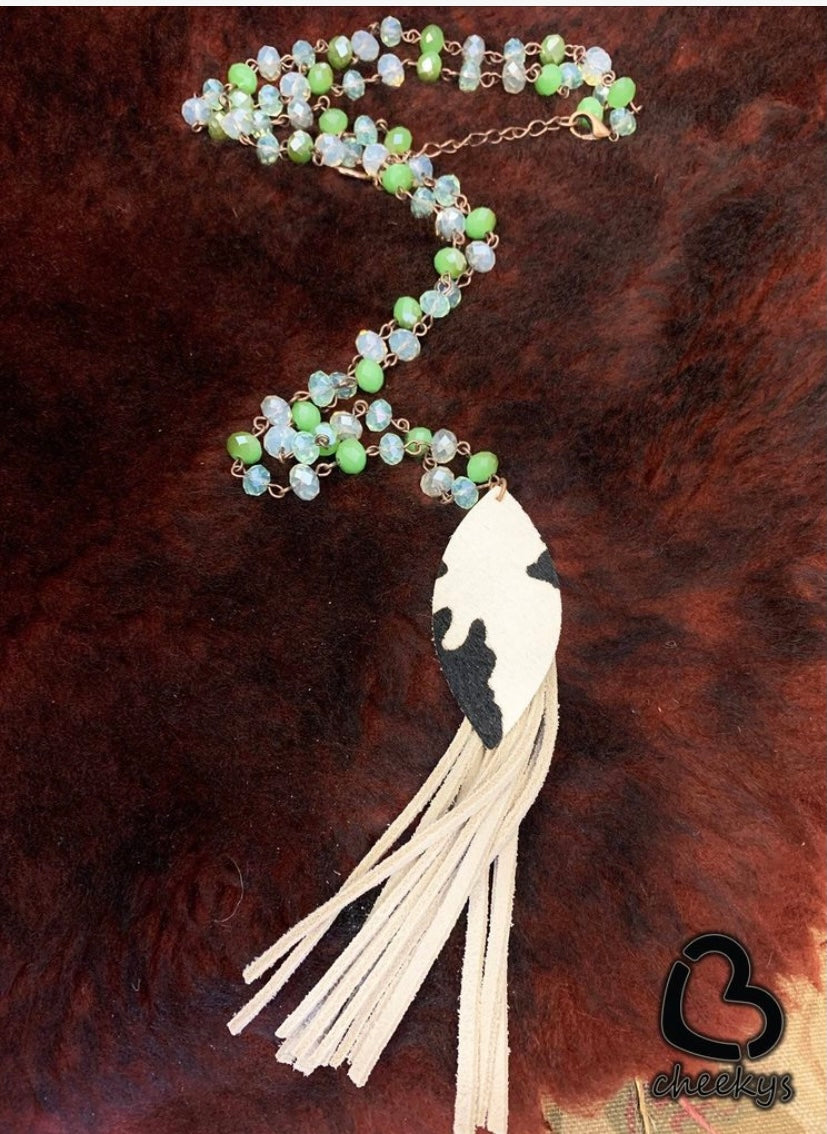 Mila Olive & Clear Beaded Fringe Necklace