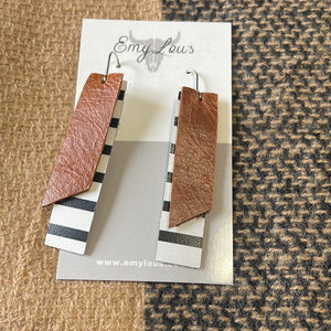 Striped Brown Leather Cutout Dangles
