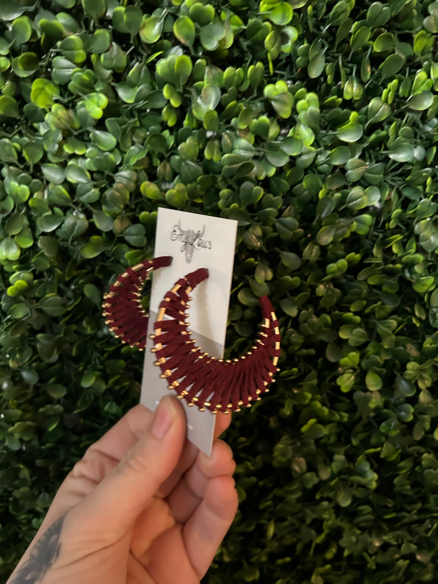Maroon and Gold Fabric Wrapped Earrings
