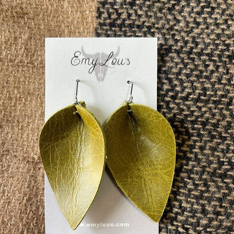 Olive Leather Cutout Dangles
