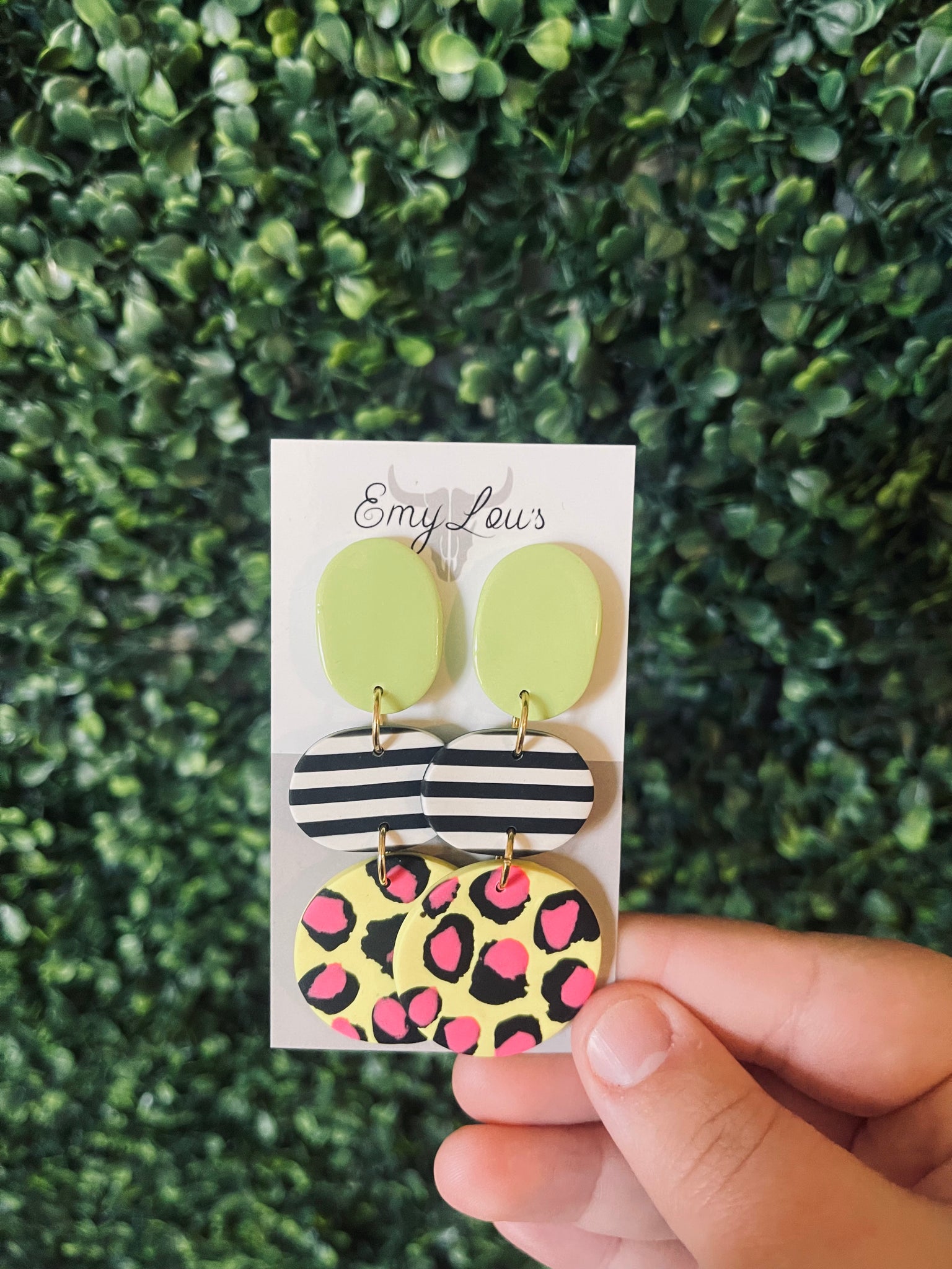 Striped Lime Green Leopard Clay Dangles