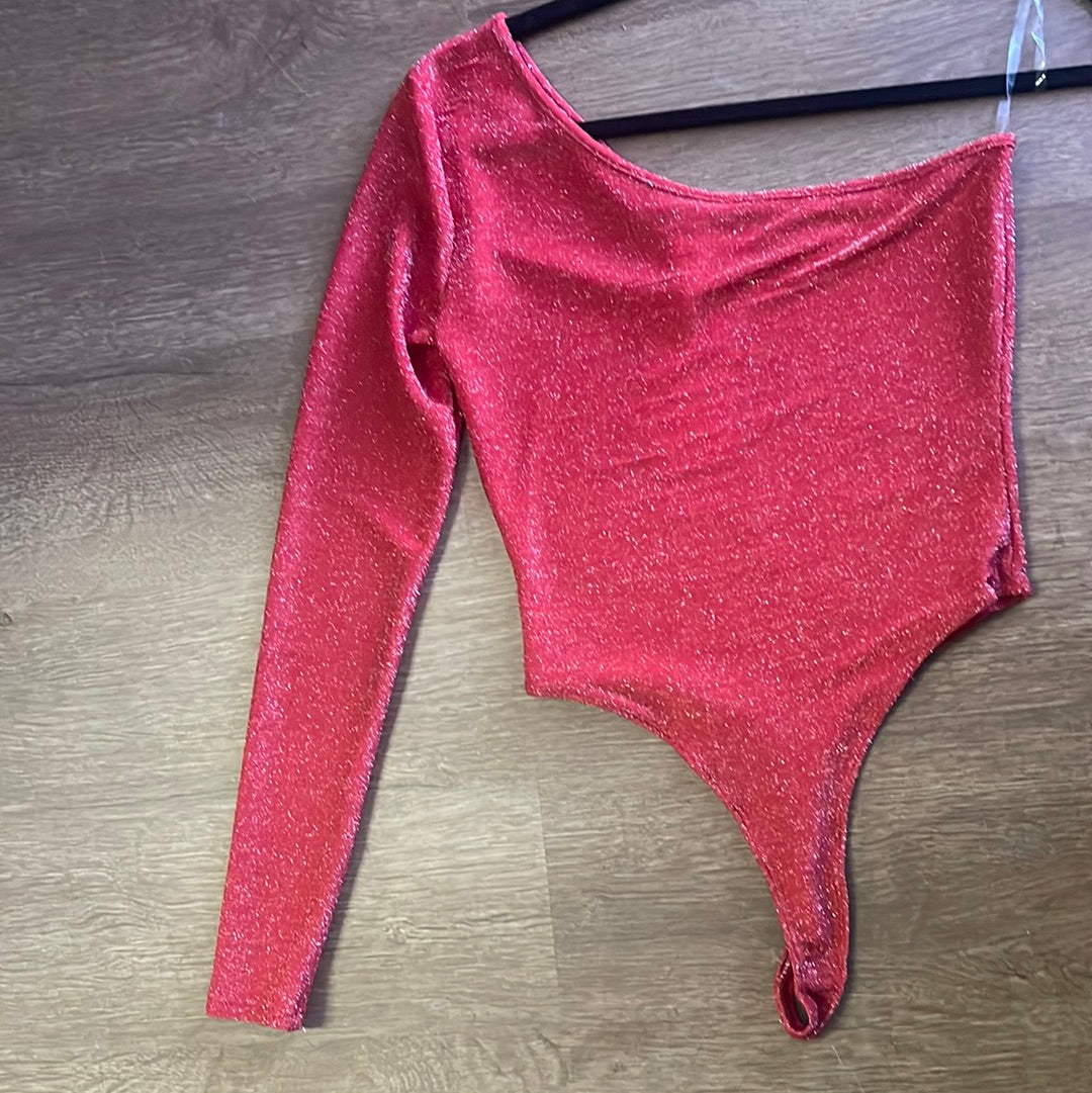 Ruby Red Glitter One Sleeve Bodysuit
