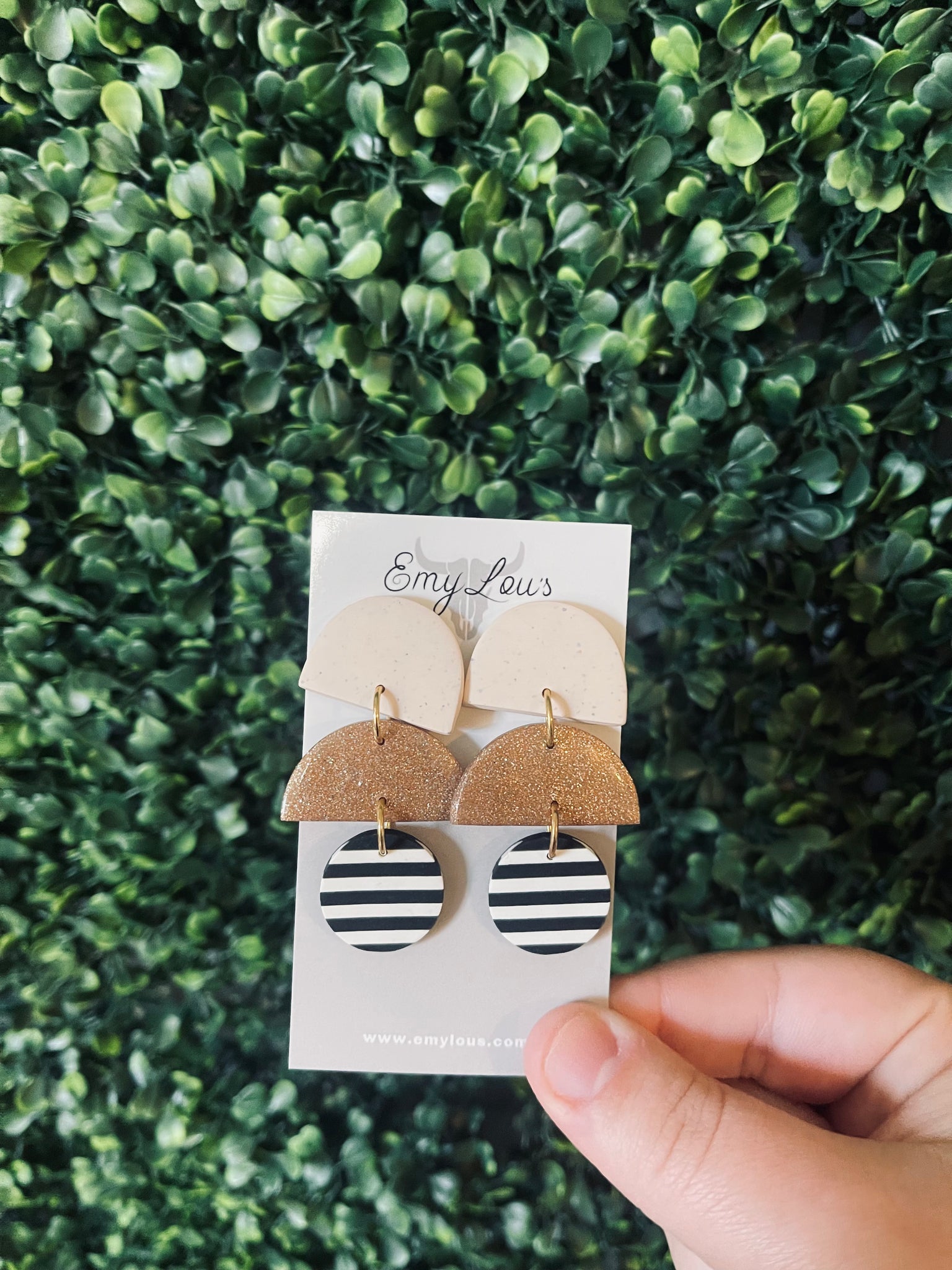 Striped Beige Clay Dangles