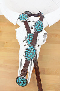 Turquoise Pebble Beach Brown Faux Leather Belt