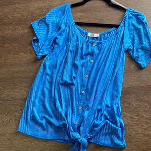 Blue Striped Knotted Top