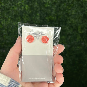 Deep Coral Druzy Stud