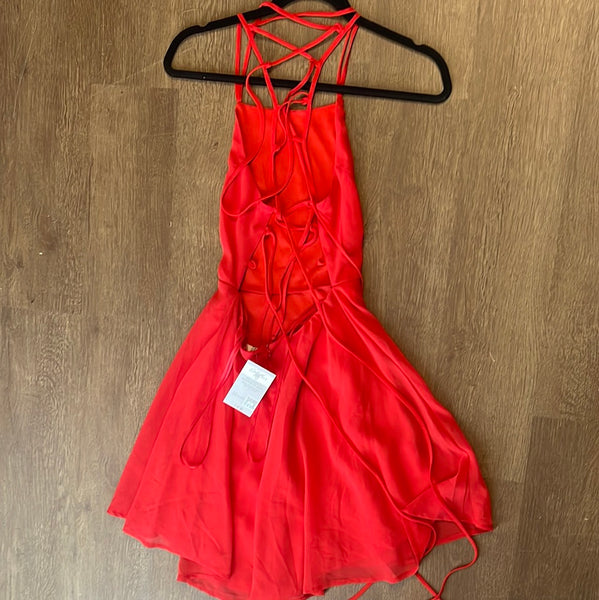 Red Lace Up Back Dress