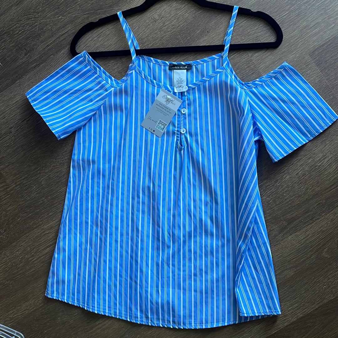 Blue and White Striped Cold Shoulder Tank