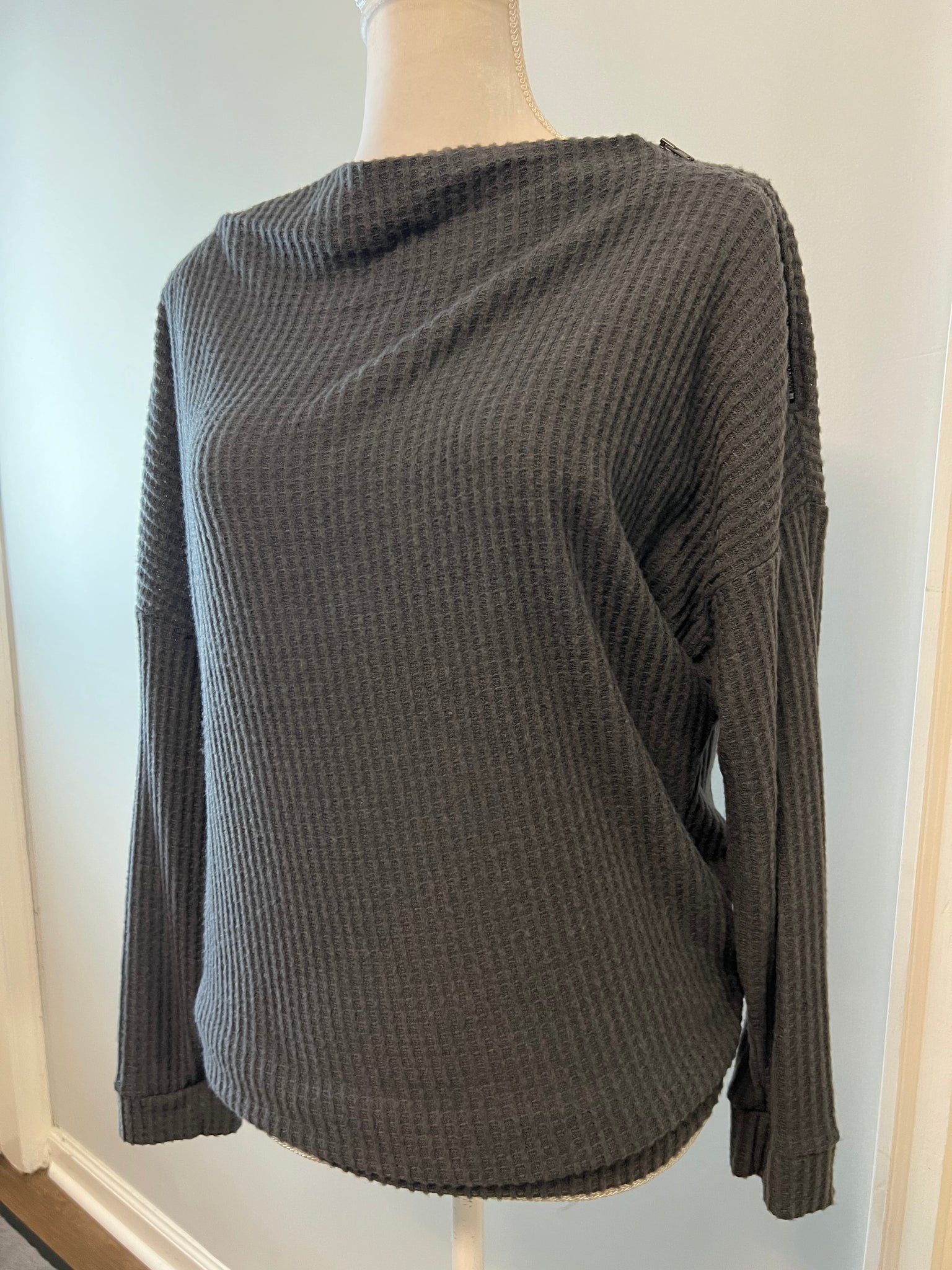 Dark Grey Waffle Zip Top