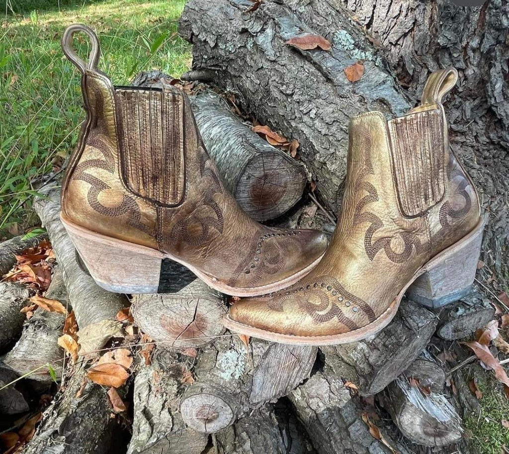 Old gold ankle boots