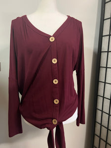 Maroon Button Knot Top