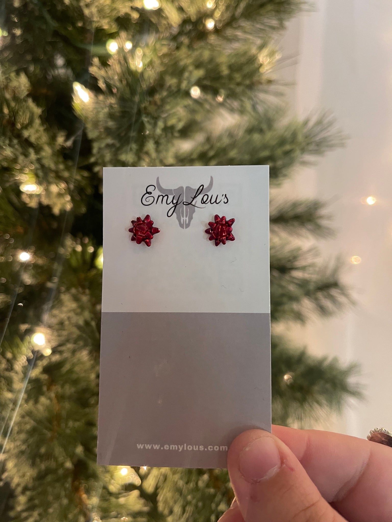Red Gift Bow Studs