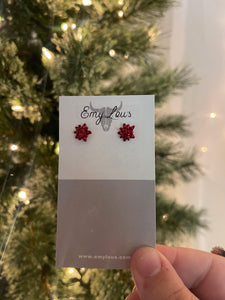 Red Gift Bow Studs