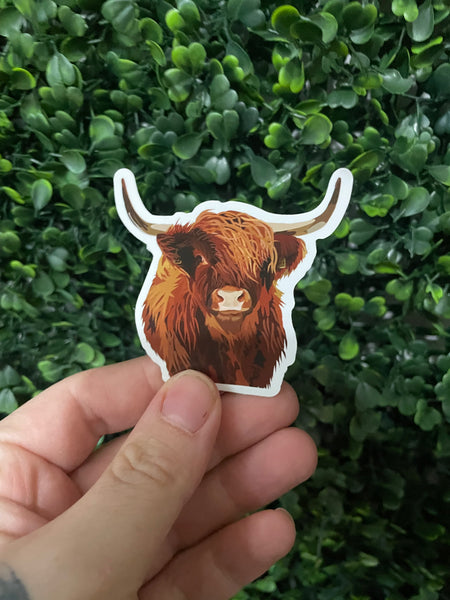 Highland Cow Realistic Drawing Sticker