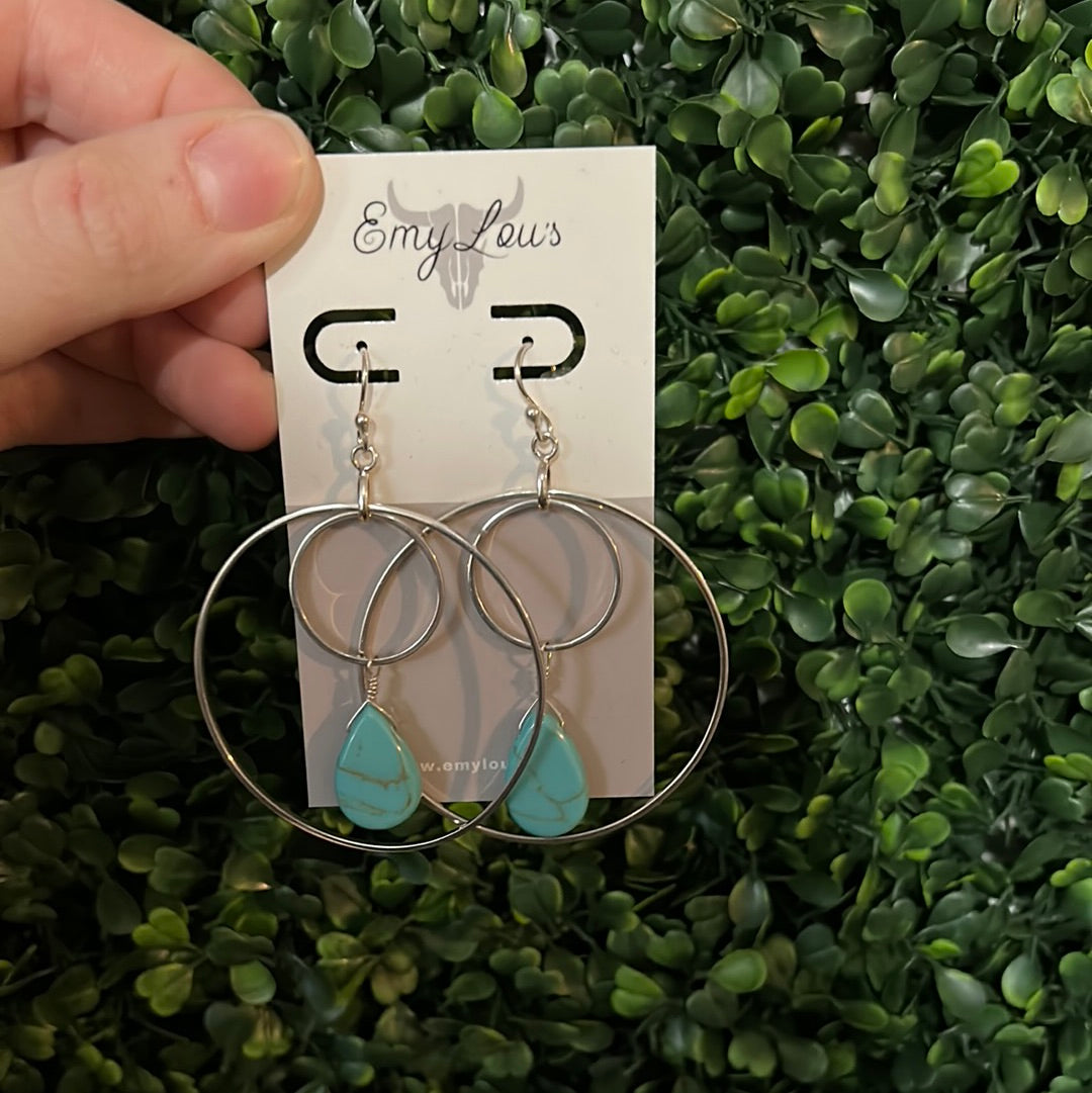 Sterling Double Hoop with Teardrop Turquoise
