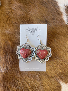 Red Stone Heart Earrings